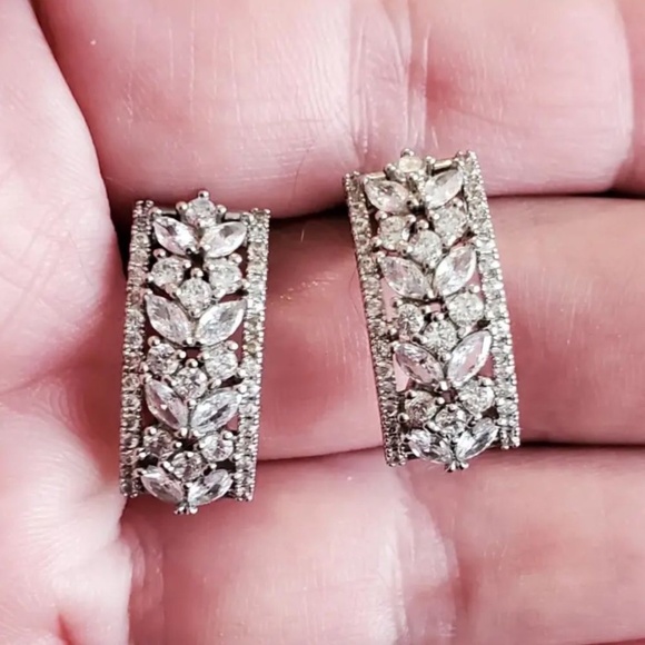 Cz Diamond Floral Post Back Drop Earrings - Picture 12 of 16